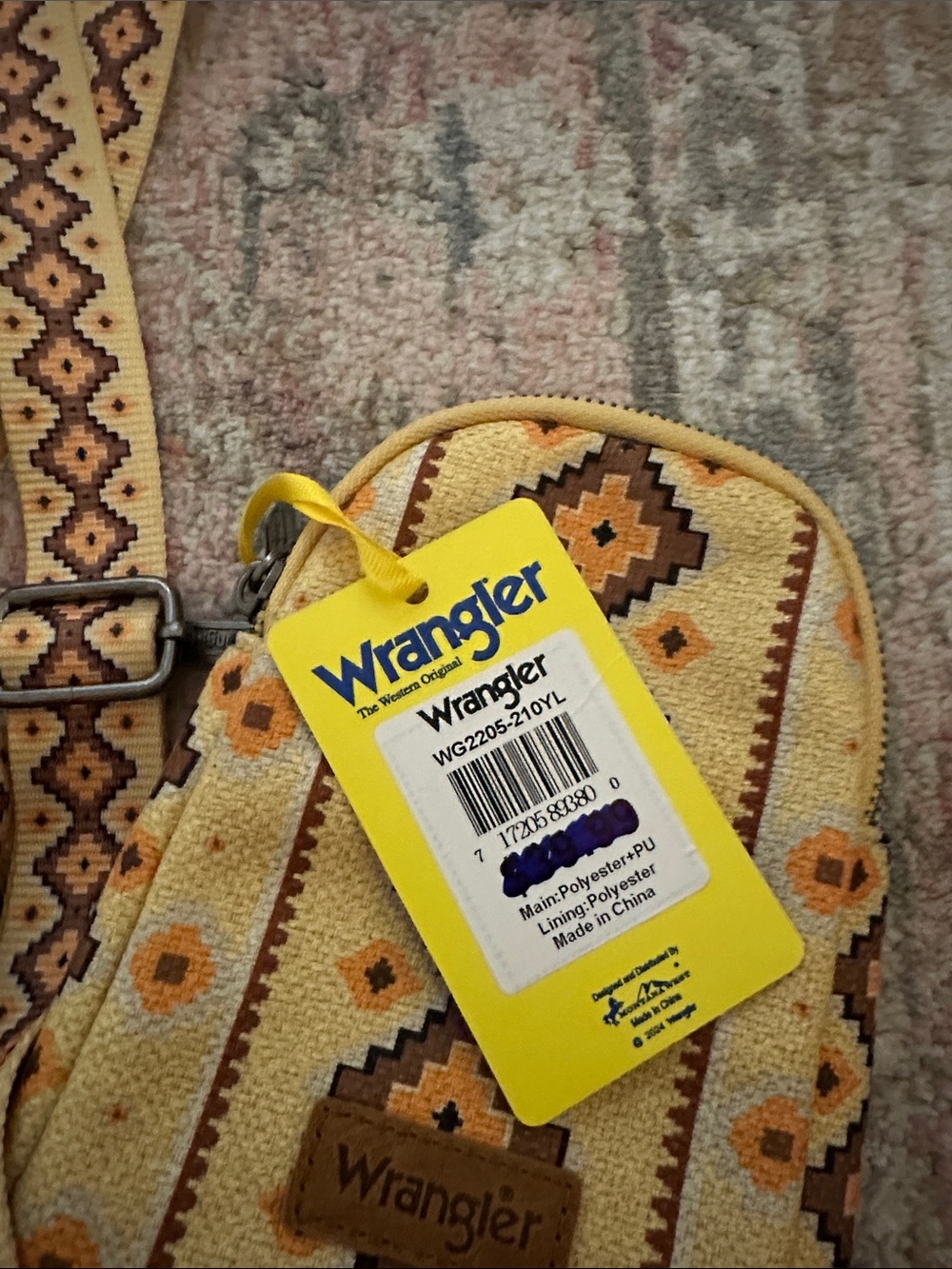 wrangler yellow aztec print crossbody purse removable adjustable strap sling bag - Picture 2 of 6